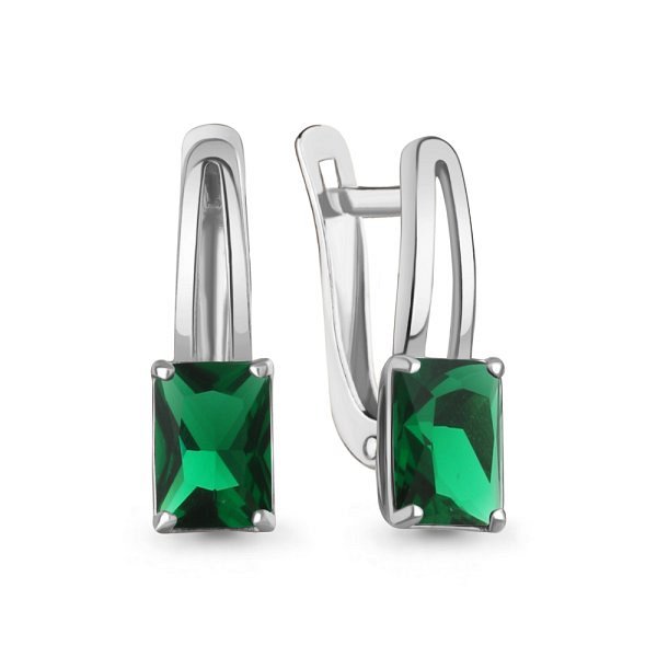 Серьги Аквамарин - Серебро 925, Синтетический изумруд (арт. 400567П.5)