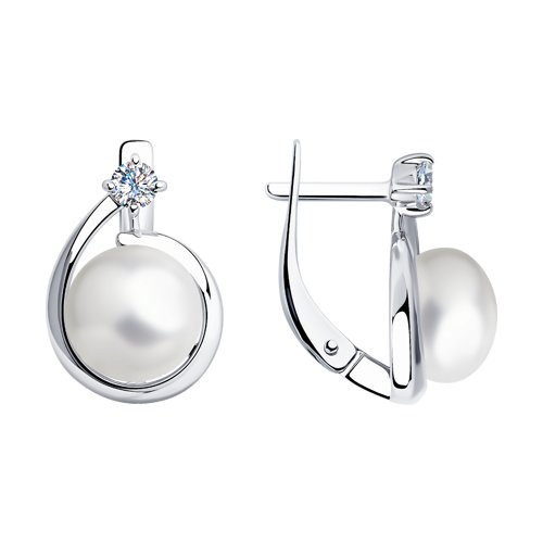 Серьги Diamant - Серебро 925, Жемчуг культивированный, Фианит (арт. 94-320-01111-1)