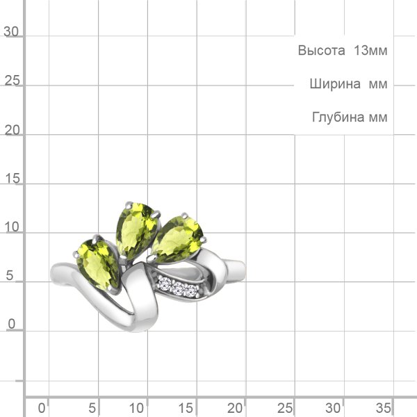 Кольцо Аквамарин - Серебро 925, Фианит, Хризолит (арт. 6963907А.5)