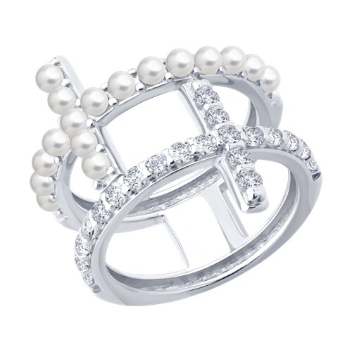 Кольцо SOKOLOV - Серебро 925, Жемчуг имитация, Фианит (арт. 94014597)