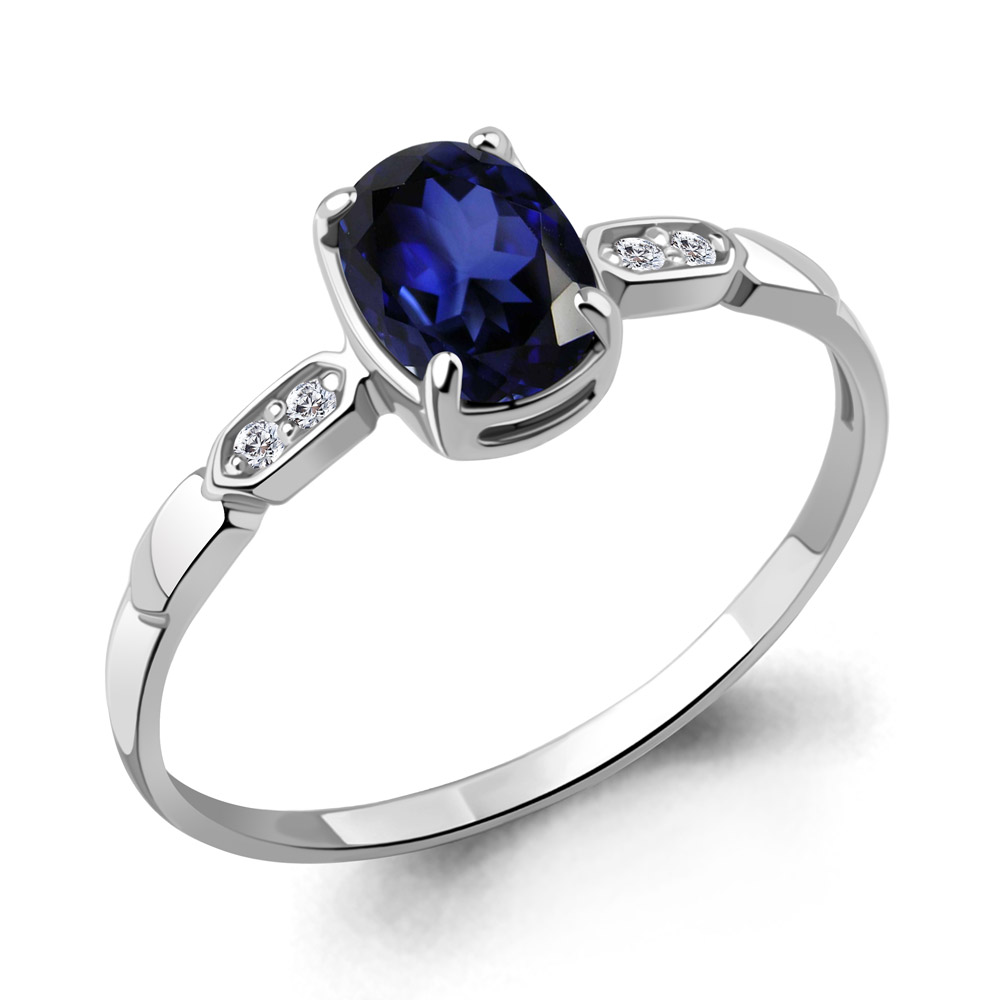 Кольцо Аквамарин - Серебро 925, Синтетический сапфир , Фианит (арт. 600688АБ.5)