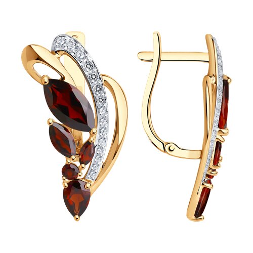 Серьги SOKOLOV - Золото 585, Гранат, Фианит (арт. 724682)