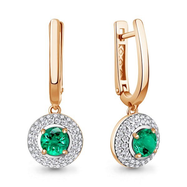 Серьги Аквамарин - Серебро 925, Синтетический изумруд, Фианит (арт. 450132АГ.6)