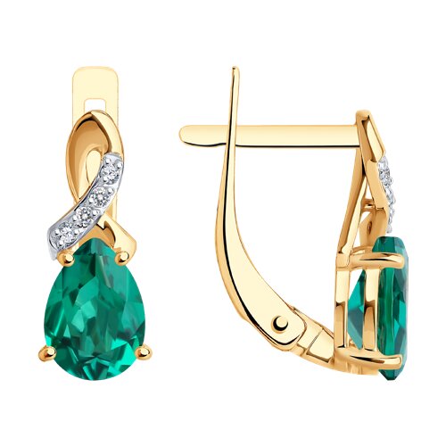 Серьги SOKOLOV - Золото 585, Синтетический изумруд, Фианит (арт. 728543)
