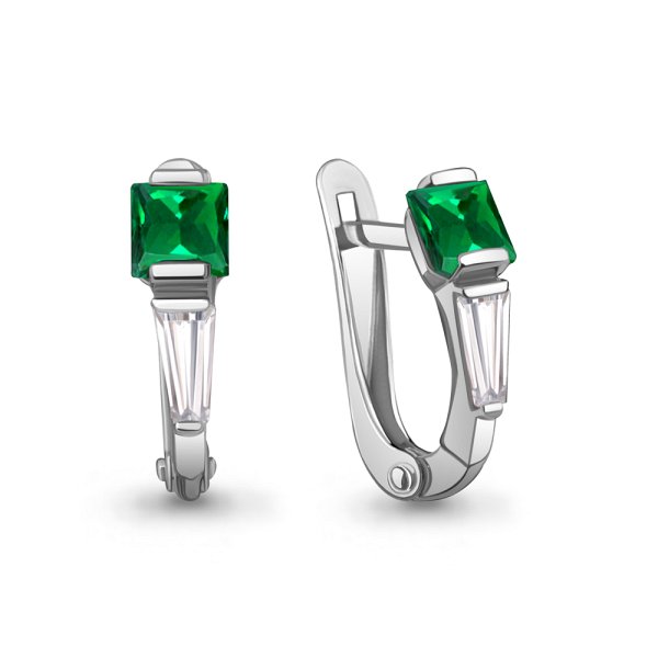 Серьги Аквамарин - Серебро 925, Синтетический изумруд, Фианит (арт. 400182П.5)