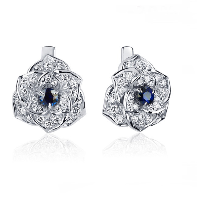 Серьги Platinum Lab. - Платина 950, Сапфир, Бриллиант (арт. ПС-040С-02)