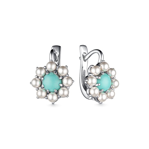 Серьги Дар - Серебро 925, Бирюза, Жемчуг имитация (арт. С-3989рк438804)