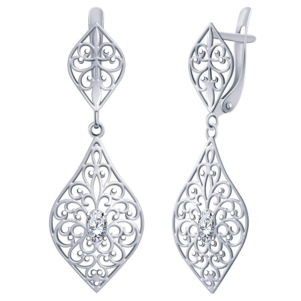 Серьги Атолл - Серебро 925, Фианит (арт. 21185-925)