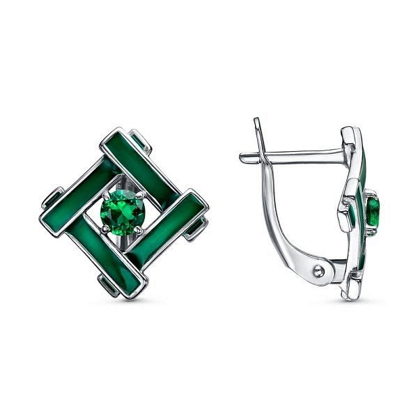 Серьги Красная пресня - Серебро 925, Синтетическая шпинель, Эмаль (арт. 33814678Пл7)