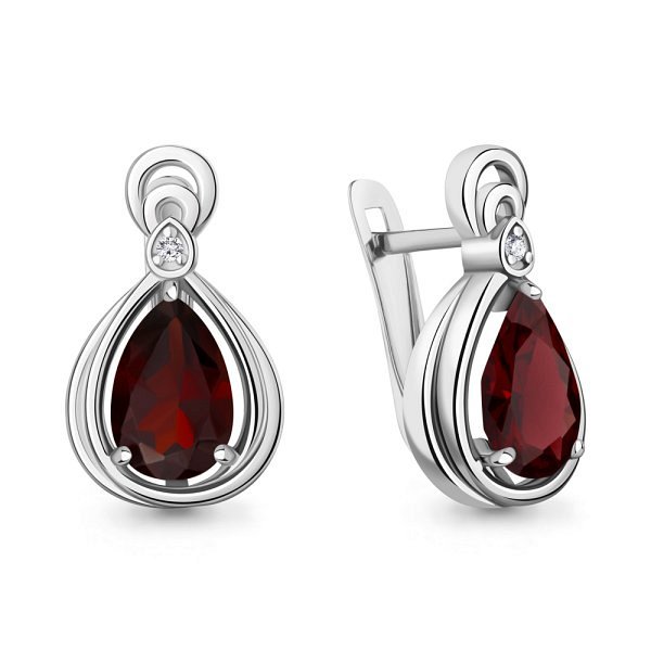 Серьги Аквамарин - Серебро 925, Гранат, Фианит (арт. 45019303А.5)