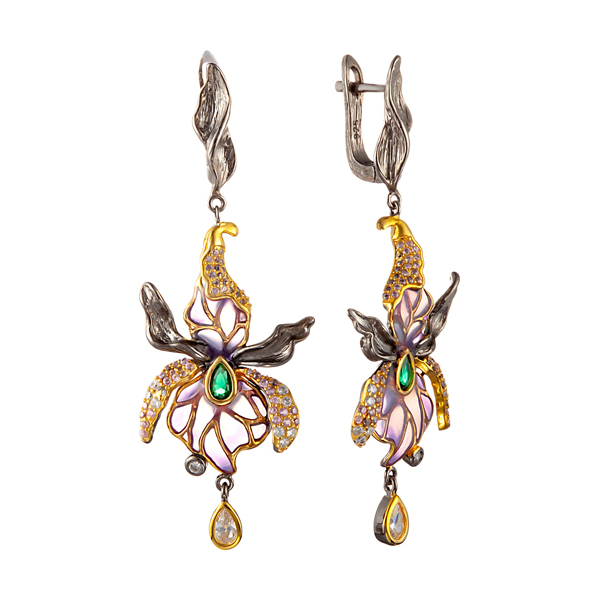 Серьги Мастер Клио - Серебро 925, Синтетическая шпинель, Фианит, Эмаль (арт. 37С127536)