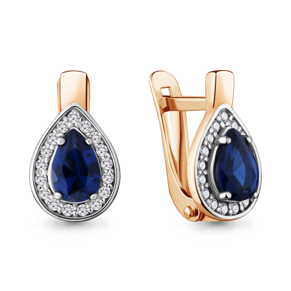 Серьги Аквамарин - Серебро 925, Синтетический сапфир , Фианит (арт. 48232Б.6)