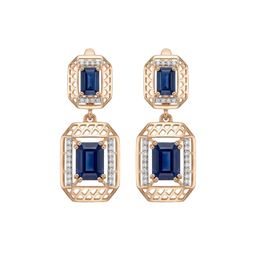 Серьги ЮФ Династия - Золото 375, Синтетический сапфир , Фианит (арт. 005282-5472)