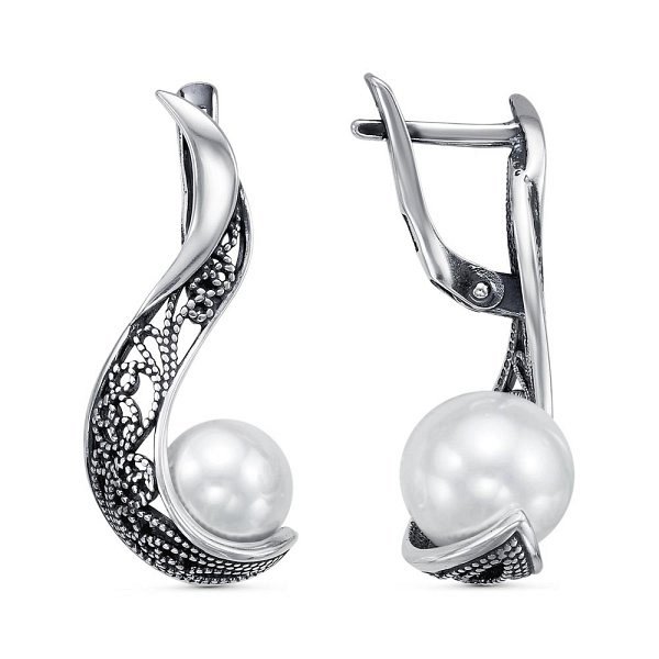 Серьги Красная пресня - Серебро 925, Жемчуг имитация (арт. 33611618)