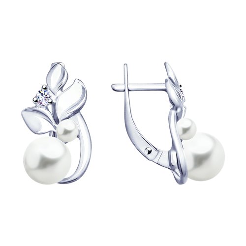 Серьги SOKOLOV - Серебро 925, Жемчуг имитация, Фианит (арт. 94023110)