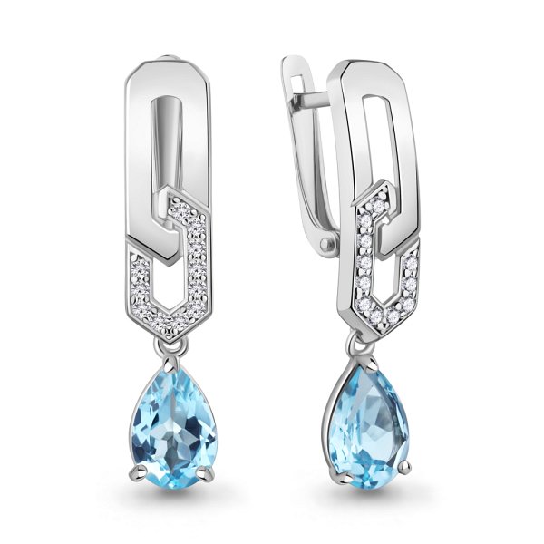 Серьги Аквамарин - Серебро 925, Топаз, Фианит (арт. 45016405А.5)