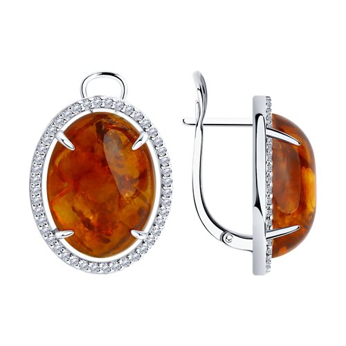 Серьги Diamant - Серебро 925, Фианит, Янтарь (арт. 94-320-00829-1)