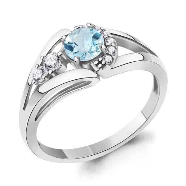 Кольцо Аквамарин - Серебро 925, Топаз, Фианит (арт. 6990302А.5)
