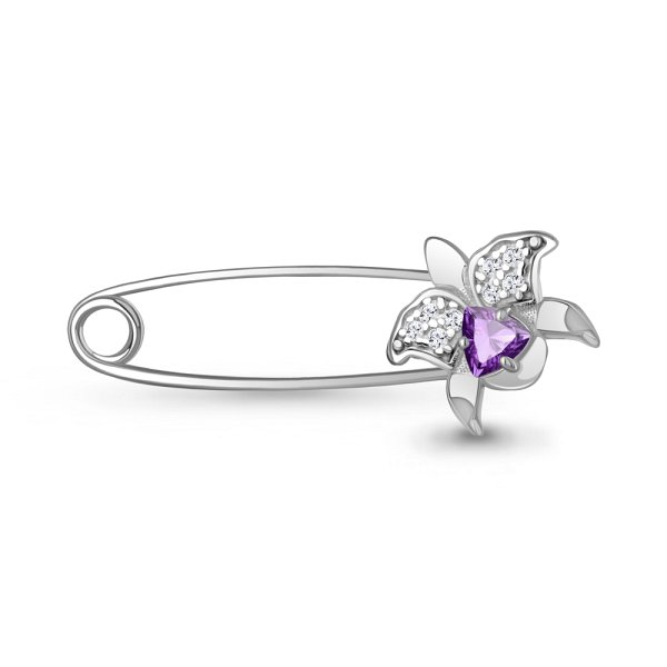 Булавка Аквамарин - Серебро 925, Аметист, Фианит (арт. 7748904А.5)