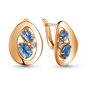 Серьги Аквамарин - Серебро 925, Топаз, Фианит (арт. 4721705А.6)
