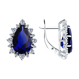 Серьги SOKOLOV - Серебро 925, Синтетический сапфир , Фианит (арт. 88020018)