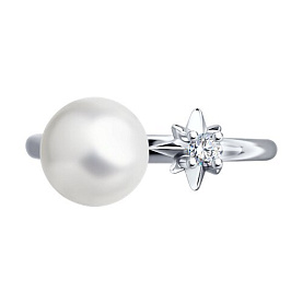 Кольцо SOKOLOV - Серебро 925, Жемчуг имитация, Фианит (арт. 94013685)