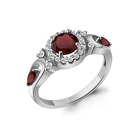 Кольцо Аквамарин - Серебро 925, Гранат, Фианит (арт. 6695703А.5)