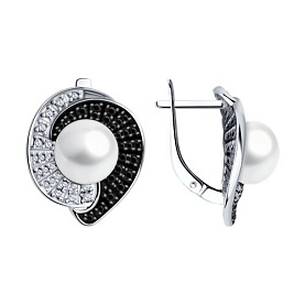 Серьги Diamant - Серебро 925, Жемчуг культивированный, Фианит, Шпинель (арт. 94-320-01965-1)
