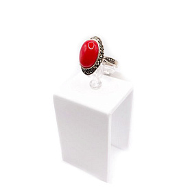 Кольцо Марказит - Серебро 925, Марказит Swarovski, Синтетический коралл (арт. HR1060)