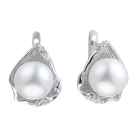 Серьги Мастер Клио - Серебро 925, Жемчуг культивированный, Фианит (арт. 24С0586В)