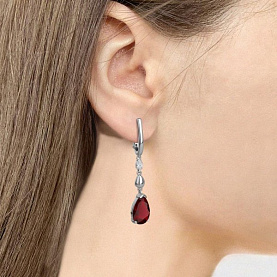 Серьги Аквамарин - Серебро 925, Синтетический гранат, Фианит (арт. 45015385.5)