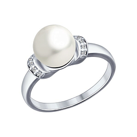 Кольцо SOKOLOV - Серебро 925, Жемчуг имитация, Фианит (арт. 94012031)