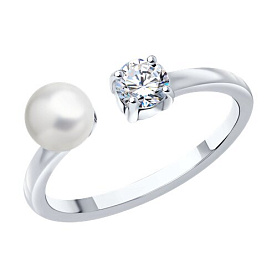 Кольцо SOKOLOV - Серебро 925, Жемчуг имитация, Фианит (арт. 94013680)