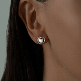 Серьги Diamant - Серебро 925, Жемчуг синтетический, Фианит (арт. 94-122-01158-1)