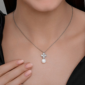 Колье SOKOLOV - Серебро 925, Жемчуг имитация, Фианит (арт. 94071094)