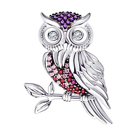 Брошь SOKOLOV - Серебро 925, Фианит, Синтетический рубин (арт. 94040177)