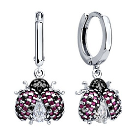 Серьги SOKOLOV - Серебро 925, Синтетический рубин, Фианит (арт. 94026825)