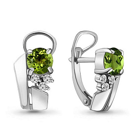 Серьги Аквамарин - Серебро 925, Фианит, Хризолит (арт. 4482307А.5)