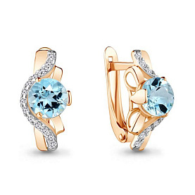 Серьги Аквамарин - Золото 375, Топаз, Фианит (арт. 4747602А.8)