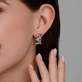 Серьги SOKOLOV - Серебро 925, Синтетический рубин, Фианит (арт. 84020041)