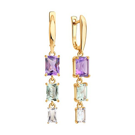 Серьги SOKOLOV - Золото 585, Аметист, Празиолит (арт. 729331)