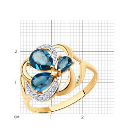 Кольцо SOKOLOV - Золото 375, Топаз лондон, Фианит (арт. 37714755)