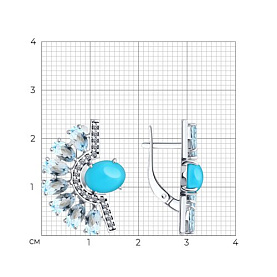 Серьги Diamant - Серебро 925, Бирюза, Топаз, Фианит (арт. 94-320-02681-1)