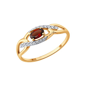 Кольцо SOKOLOV - Золото 585, Гранат, Фианит (арт. 717293)