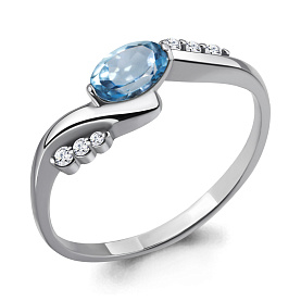 Кольцо Аквамарин - Серебро 925, Топаз, Фианит (арт. 6525305А.5)