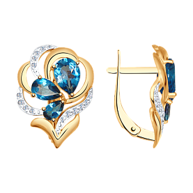 Серьги SOKOLOV - Золото 375, Топаз лондон, Фианит (арт. 37725035)