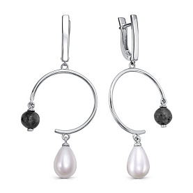 Серьги Кабаровских - Серебро 925, Жемчуг имитация, Лабрадорит (арт. 12-530-1500)