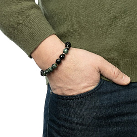 Браслет Фиделис - Сталь, Агат, Гематит, Яшма (арт. AS-S01-10-AgYsh-gr)