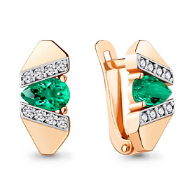 Серьги Аквамарин - Серебро 925, Синтетический изумруд, Фианит (арт. 48449Г.6)