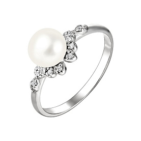 Кольцо Прима Эксклюзив - Серебро 925, Жемчуг культивированный, Фианит (арт. КЛ-9523)